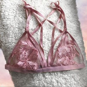 Pink Lace Appliqué Strappy Bralette